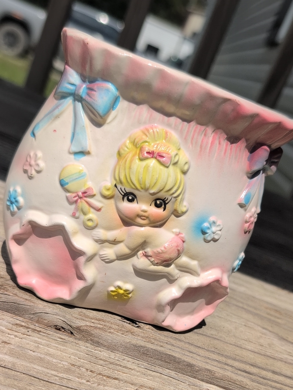 Vintage 50s 60s Pink Baby Girl Ceramic Planter